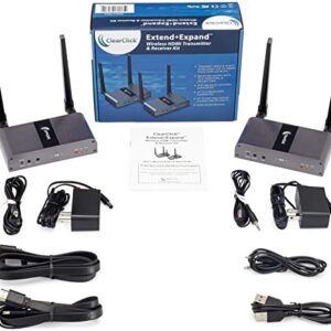 ClearClick Extend+Expand Wireless HDMI Transmitter & Receiver Kit - 5 GHz, Up to 650' Range, IR & USB Transmission (1 Transmitter + 1 Receiver Kit, Supports 4 RX)