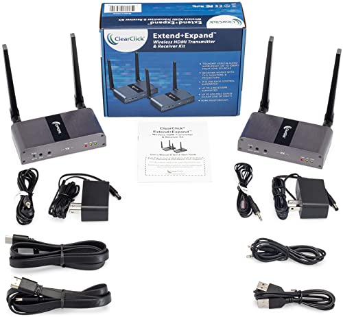 ClearClick Extend+Expand Wireless HDMI Transmitter & Receiver Kit - 5 GHz, Up to 650' Range, IR & USB Transmission (1 Transmitter + 1 Receiver Kit, Supports 4 RX)