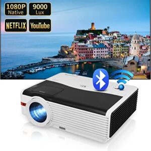 HD 1080p Wireless Projector, Android System Smart WiFi Movie Projector 9000lm for Home Office Gaming, Airplay, Projectors with Bluetooth, 10W Speaker, Compatible w/ HDMI Phone DVD Roku Fire Stick