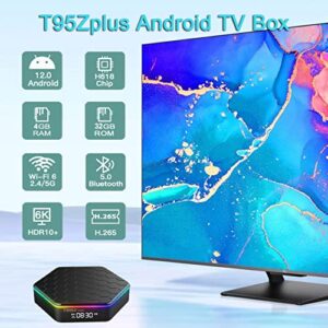 2023 Android TV Box 12.0, T95Z Plus Android Box 4GB 32GB, 6K TV Box Allwinner H618 2.4G/5.0GHz WiFi Ethernet 100M Bluetooth 5.0, Support H.265 UHD 3D HDR 10+, Smart TV Box