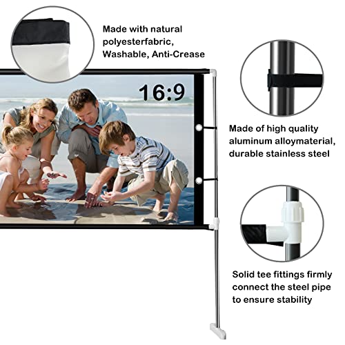 Projector Screen with Stand, Foldable Movie Screen Outdoor Indoor Projection Screen for Home Theater Backyard Cinema Party Office Travel, 16:9 4K HD Rear Front Projection Movies Screen, 89 inch