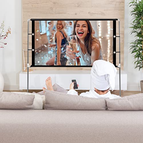 Projector Screen with Stand, Foldable Movie Screen Outdoor Indoor Projection Screen for Home Theater Backyard Cinema Party Office Travel, 16:9 4K HD Rear Front Projection Movies Screen, 89 inch