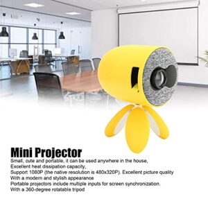 Mini Projector, ABS Yellow Portable Mini LED Video Projector Cute Creative Appearance,with A 360 Degree Rotatable Tripod,for Home and Outdoor Entertainment(US)