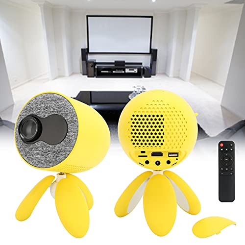 Mini Projector, ABS Yellow Portable Mini LED Video Projector Cute Creative Appearance,with A 360 Degree Rotatable Tripod,for Home and Outdoor Entertainment(US)