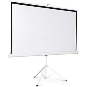 safstar 100″ tripod projection screen, portable tripod floor stand manual pull up home theater office presentation projector screen 87″ x 49″ viewing area