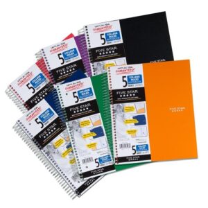 Five Star Spiral Notebook + Study App, 5 Subject, College Ruled Paper, 11" x 8-1/2", 200 Sheets, Black, 1 Count (72081)