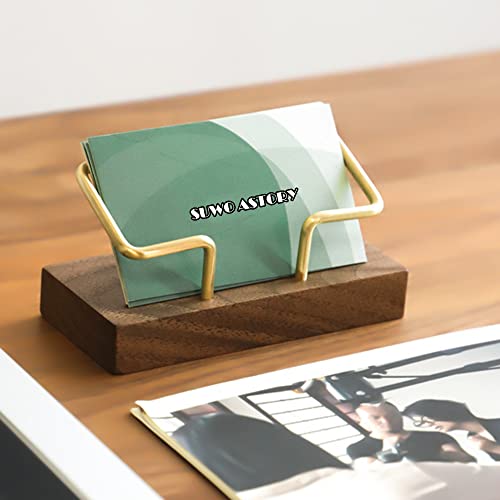 SUWO ASTORY Wood Business Card Holder for Desk Gold Business Card Display Holder Desktop Business Card Stand Organizer for Office Tabletop (1)