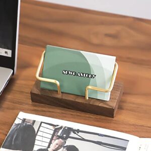 SUWO ASTORY Wood Business Card Holder for Desk Gold Business Card Display Holder Desktop Business Card Stand Organizer for Office Tabletop (1)