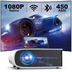 YABER Pro V8 Projector with WiFi 6 and Bluetooth, 450 ANSI Outdoor Projector, Native 1080P Portable Movie Projector, 300"&Zoom, 4K&5G Projector Compatible with Phone, Mac, TV Stick, PS4