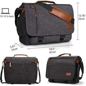 ESTARER Computer Messenger Bag 17-17.3 Inch Water-resistance Canvas Laptop Shoulder Bag for Travel Work College New Version, Grey