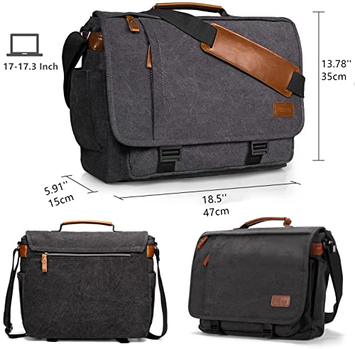 ESTARER Computer Messenger Bag 17-17.3 Inch Water-resistance Canvas Laptop Shoulder Bag for Travel Work College New Version, Grey