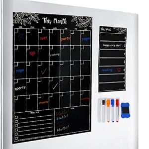 magnetic calendar for fridge| 12” x 17” monthly and 5” x 10” weekly reusable planners| magnetic dry erase board include 5 dry erase markers and eraser