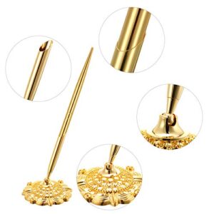 Outus 2 Pieces Hollow Round Pen Holder Signing Pen Set for Wedding Bridal Engagement Guests Book Valentine's Day Favor (Gold Style)