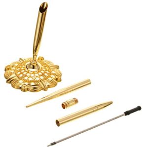 Outus 2 Pieces Hollow Round Pen Holder Signing Pen Set for Wedding Bridal Engagement Guests Book Valentine's Day Favor (Gold Style)