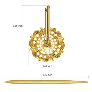 Outus 2 Pieces Hollow Round Pen Holder Signing Pen Set for Wedding Bridal Engagement Guests Book Valentine's Day Favor (Gold Style)