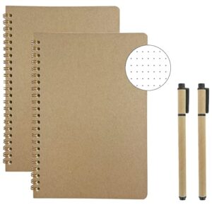 aou a5 dotted bullet journals dot grid aesthetic spiral notebooks paper pad for note taking 2-pack 200 pages writing notepads for school 8.3″ x 5.7″ with 2 gift black ink gel pens