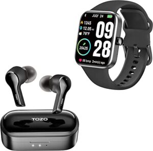 tozo t9 true wireless earbuds environmental noise cancellation 4 mic call noise cancelling & tozo s2 44mm 2023 smart watch alexa built-in fitness tracker