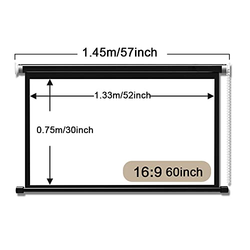 TOCTUS Indoor Projector Screen 60 Inch, Home Cinema HD Projector Screen Curtain Pull Down, Manual Movie Screen Portable Format 4: 3/16: 9, Hanging Screen for Office Projector ( Size : 60inch 16:9 )