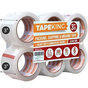 tape king clear packing tape 3 inch wide (2.7mil thick) – 60 yards per refill roll (pack of 6 rolls) – strong sealing adhesive industrial depot tapes for moving, packaging, shipping, office & storage