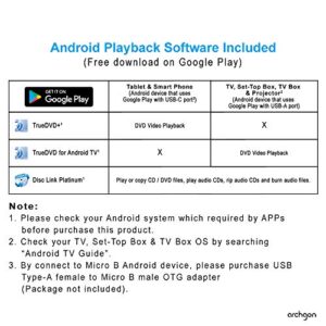 Archgon External CD DVD Drive Support Android TV, Smartphone, Tablet and Projector | Free Android APP Available | Windows 10 and Mac Compatible | Model Stream Mini Pro