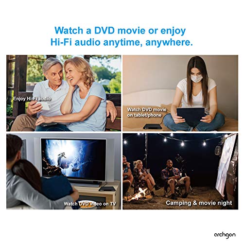 Archgon External CD DVD Drive Support Android TV, Smartphone, Tablet and Projector | Free Android APP Available | Windows 10 and Mac Compatible | Model Stream Mini Pro