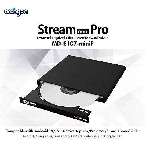 Archgon External CD DVD Drive Support Android TV, Smartphone, Tablet and Projector | Free Android APP Available | Windows 10 and Mac Compatible | Model Stream Mini Pro