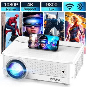 native 1080p wifi bluetooth projector, 4k supported 450″ display 9800l, minlove high brightness full hd movie projector for business ceiling home theater, for ios/android/tv stick/dvd/pc/ps5/hdmi/usb