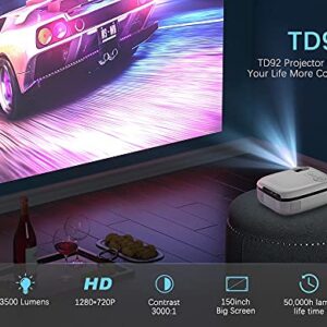 NIZYH New Tech 5G Mini Projector TD92 Native 720P Smart Phone Projector 1080P Video 3D Home Theater Portable Proyector (Size : Basic Version)