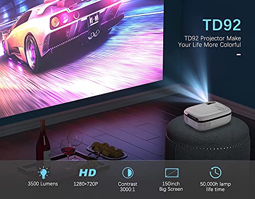 NIZYH New Tech 5G Mini Projector TD92 Native 720P Smart Phone Projector 1080P Video 3D Home Theater Portable Proyector (Size : Basic Version)