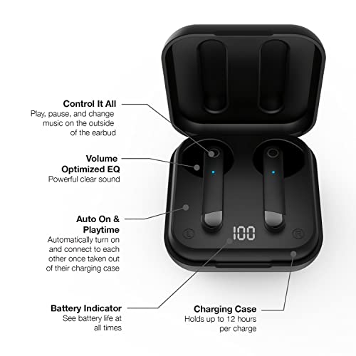 iTouch Amp Plus True Wireless Bluetooth in-Ear, HD Built-in Microphone, Signature Precision Sound, Auto On & Connect, Touch Control Earbuds with Wireless Charging Pads (Black/Gunmetal)