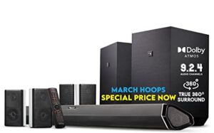 nakamichi shockwafe ultra 9.2.4 channel 1000w dolby atmos/dts:x soundbar with dual 10″ subwoofers (wireless) & 4 rear surround speakers. enjoy plug and play explosive bass & high end cinema surround