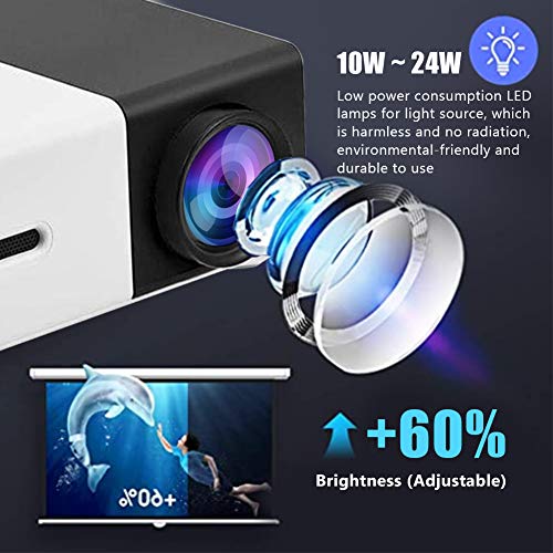 Mini Projector Portable Indoor/Outdoor 1080P LED Projector for Home Cinema Theater Movie Projectors Support HDMI, AV, USB Input Laptop PC Smartphone Pocket Projector for Party Great Gift (Black)