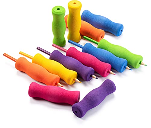 Special Supplies Long Foam Pencil Grips for Kids Adults Colorful, Cushioned Holders for Handwriting, Drawing, Coloring | Ergonomic Right or Left-Handed Use | Reusable (12)