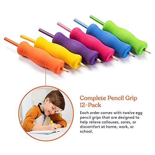 Special Supplies Long Foam Pencil Grips for Kids Adults Colorful, Cushioned Holders for Handwriting, Drawing, Coloring | Ergonomic Right or Left-Handed Use | Reusable (12)