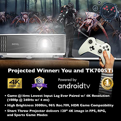 BenQ TK700STi 4K HDR Gaming Projector | 4K 60Hz 16ms Low Input Lag | 1080p 240Hz 4.16ms I 3000lm | RPG FPS Sport| Compatible with PS5 & Xbox Series X (Renewed)