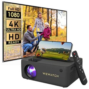 wewatch native 1080p mini projector, 13500 lumens portable wifi bluetooth projector, with 120 inch projector screen, movie projector for home outdoor compatible with tv stick, hdmi, ios android