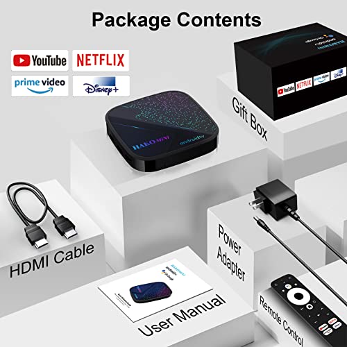 Android TV Box 11.0, HAKOMiNi 2GB 16GB Smart TV Box Netflix Google Certified, Amlogic S905Y4 Media Player Support 2.4G 5G WiFi Ultra HD 4K/ HDR/ 2*USB 2.0/ BT 5.0 with Remote, Chromcast Built-in