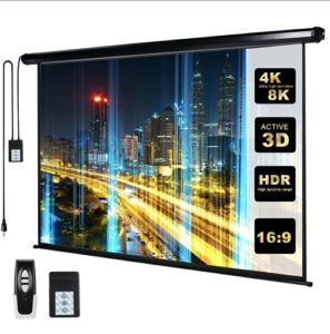 110″ motorized projector screen electric diagonal automatic projection 16:9 hd movies screen for home theater presentation education outdoor indoor w/wireless remote and wall/ceiling mount (black)
