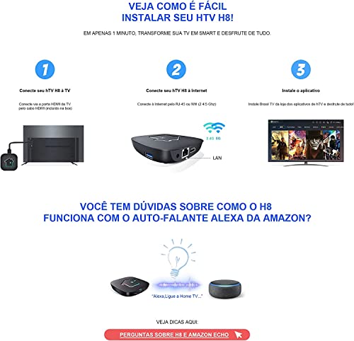 2022 HTV8 Box Brazil H8, HTV 7 Brazil Brazilian TV Box - 2GB RAM +16GB | 2.4GHz/ 5GHz WiFi 4K UHD Bluetooth 4.2 | Extra Backlit Mini Keyboard