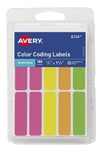 avery removable color-coding labels, removable adhesive, 1/2″ x 1-3/4″, assorted neon colors, 180 labels (6724)