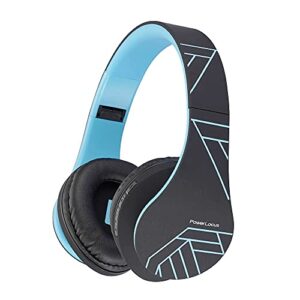 powerlocus bluetooth headphones over ear, wireless headphones with microphone, foldable headphone, soft memory foam earmuffs & lightweight, micro sd/tf, fm radio for iphone/android/tablet/pc/tv (blue)