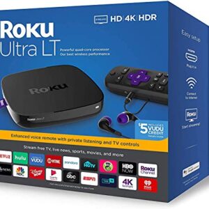 Roku Ultra LT 4K/HDR/HD Streaming Player with Enhanced Voice Remote, Ethernet, MicroSD with Premium 6FT 4K Ready HDMI Cable (Renewed)