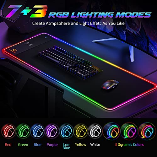 Gimars Gaming Mouse Pad with Wireless Charging, Extened Large 10W Fast Charging RGB Gaming Mouse Pad, 10 Colors LED Light, Premium Smooth Surface, Non Slip Desk Mat for Gaming, Mac, PC, Office