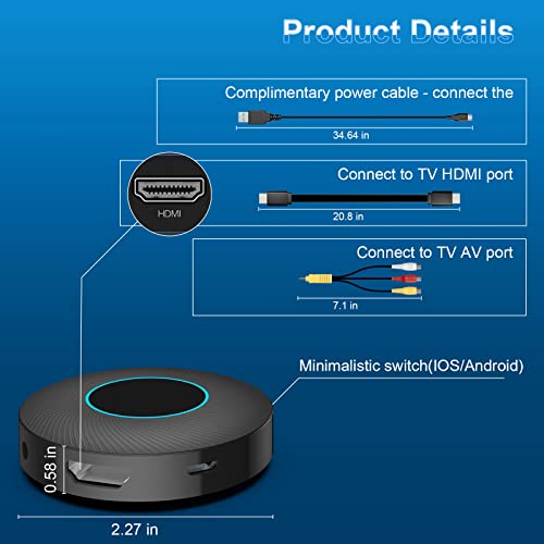 Topbuy Wireless HDMI Display Dongle Adapter, TV Adapter Used for Streaming Video/Audio from Laptop, PC, Smartphone to HDTV/Projector, No Setup,No Need APP, Support Android, iOS, Windows and MacOS