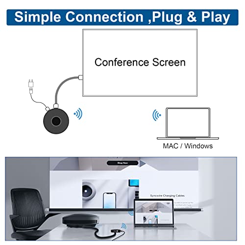 Topbuy Wireless HDMI Display Dongle Adapter, TV Adapter Used for Streaming Video/Audio from Laptop, PC, Smartphone to HDTV/Projector, No Setup,No Need APP, Support Android, iOS, Windows and MacOS