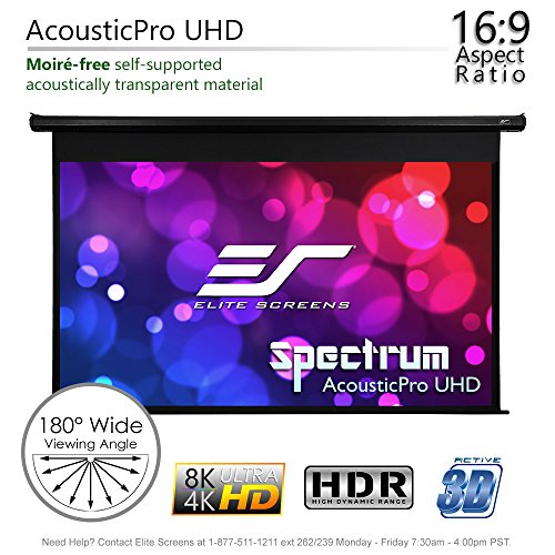 Elite Screens Spectrum AcousticPro UHD Series 125-inch Motorized Projector Screen Electric Projection screen, 16:9 4K ultra HD ready and moire-free wall ceiling installations Electric125H-AUHD
