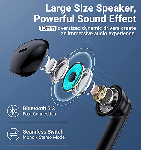 Wireless Earbuds meyer Bluetooth Headphones In Over Ear Bluetooth 5.3 Earphones with Microphone, Waterproof Ear Buds for Workout Sport Running Gym Gaming, HiFi Stereo LED Display, USB-C, Touch Control