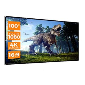100 inch projection screen, 16:9 foldable anti-crease portable projector movies screens double sided video projector screen for home, party, office, classroom