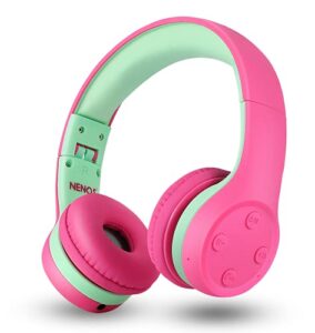 nenos bluetooth kids headphones wireless kids headphones 93db limited volume wireless headphones for kids boys girls school headphones classroom (pink)