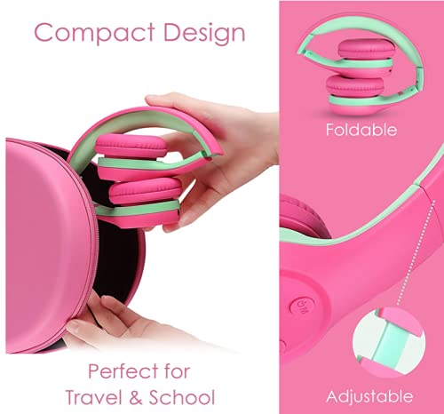 Nenos Bluetooth Kids Headphones Wireless Kids Headphones 93dB Limited Volume Wireless Headphones for Kids Boys Girls School Headphones Classroom (Pink)